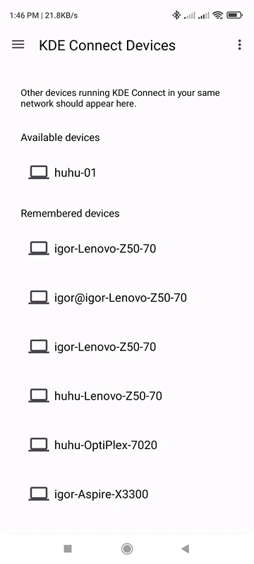 Devices on kdeconnect android