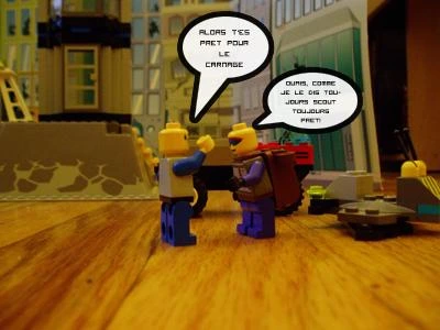 Deux hommes en lego se parlent et se serrent la main